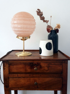 lampe à poser globe en verre dee clichy rose moucheté ancien vintage Bloomis