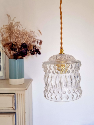 Suspension globe vintage bobèche upcycling luminaire Bloomis