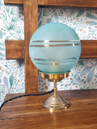 Lampe vintage globe bleu transparent et sablé création Bloomis