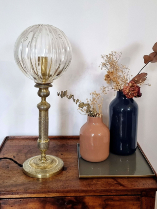 Lampe vintage globe verre pied laiton slow décoration création Bloomis
