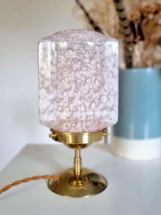 lampe globe verre de clichy vintage moucheté rose style art deco luminaire vintage Bloomis