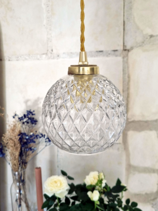 Lampe baladeuse globe en verre facetté vintage chic décoration Bloomis