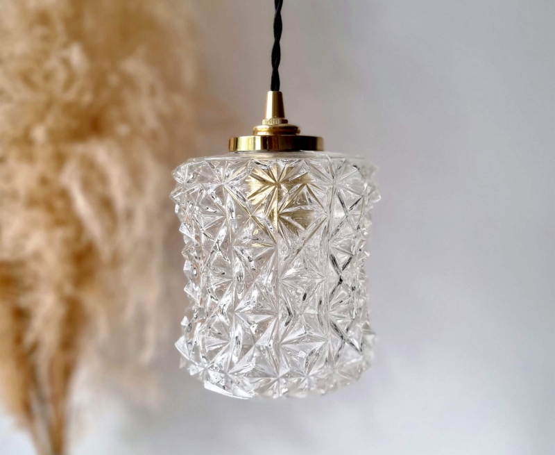 Lampe baladeuse globe en verre facetté vintage chic décoration, luminaire Bloomis