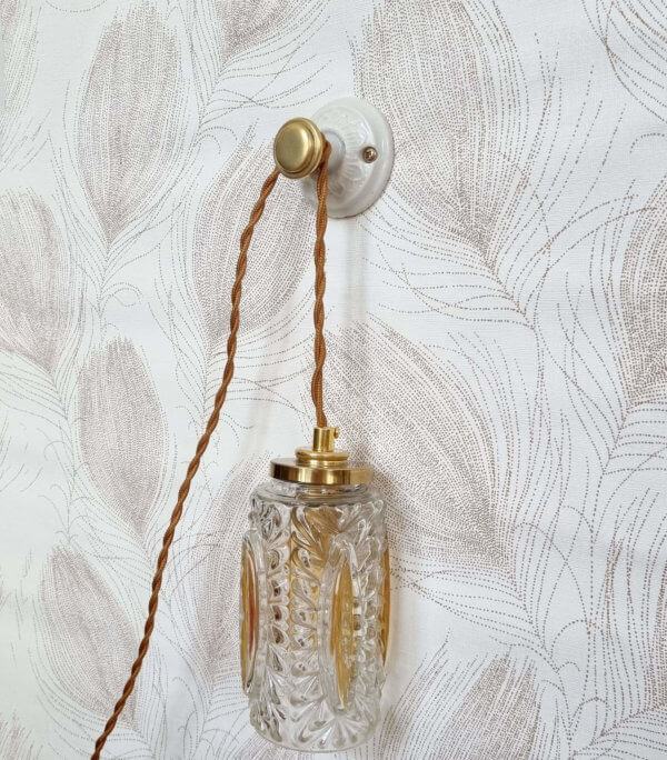 patère rosace porcelaine et métal doré accroche murale lampe baladeuse décoration vintage Bloomis