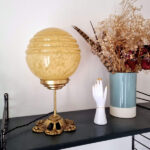 lampe à poser globe verre de clichy jaune luminaire vintage Bloomis