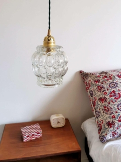 Suspension globe en verre et câble torsadé, luminaire vintage Bloomis