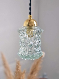 Lampe baladeuse globe en verre moulé des années 70. Luminaire vintage Bloomis