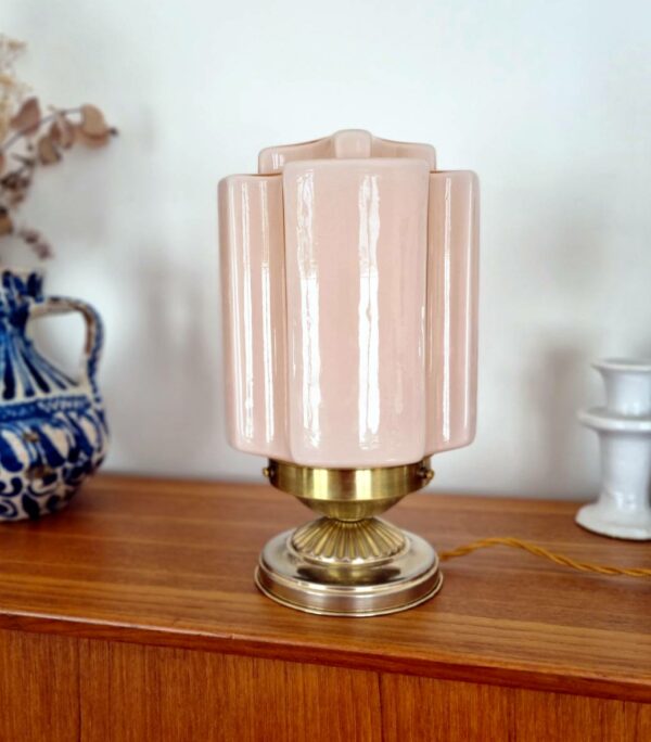 Lampe globe vintage opaline art déco rose création upcyling Bloomis