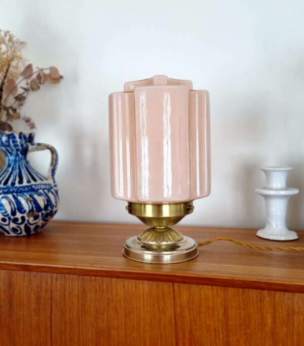 Lampe globe vintage opaline art déco rose création upcyling Bloomis