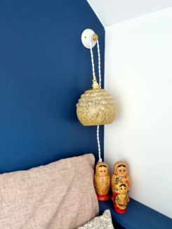 Lampe baladeuse globe verre de clichy jaune. Luminaire vintage art déco Bloomis