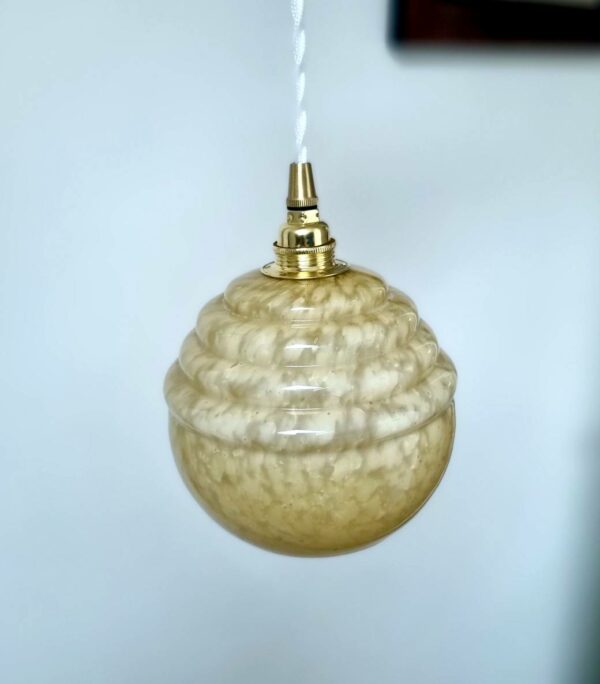 Lampe baladeuse globe verre de clichy jaune. Luminaire vintage art déco Bloomis
