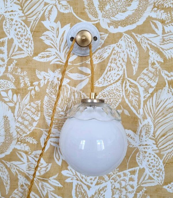 patère murale porcelaine et laiton accroche murale lampe baladeuse - Création upcycling Bloomis