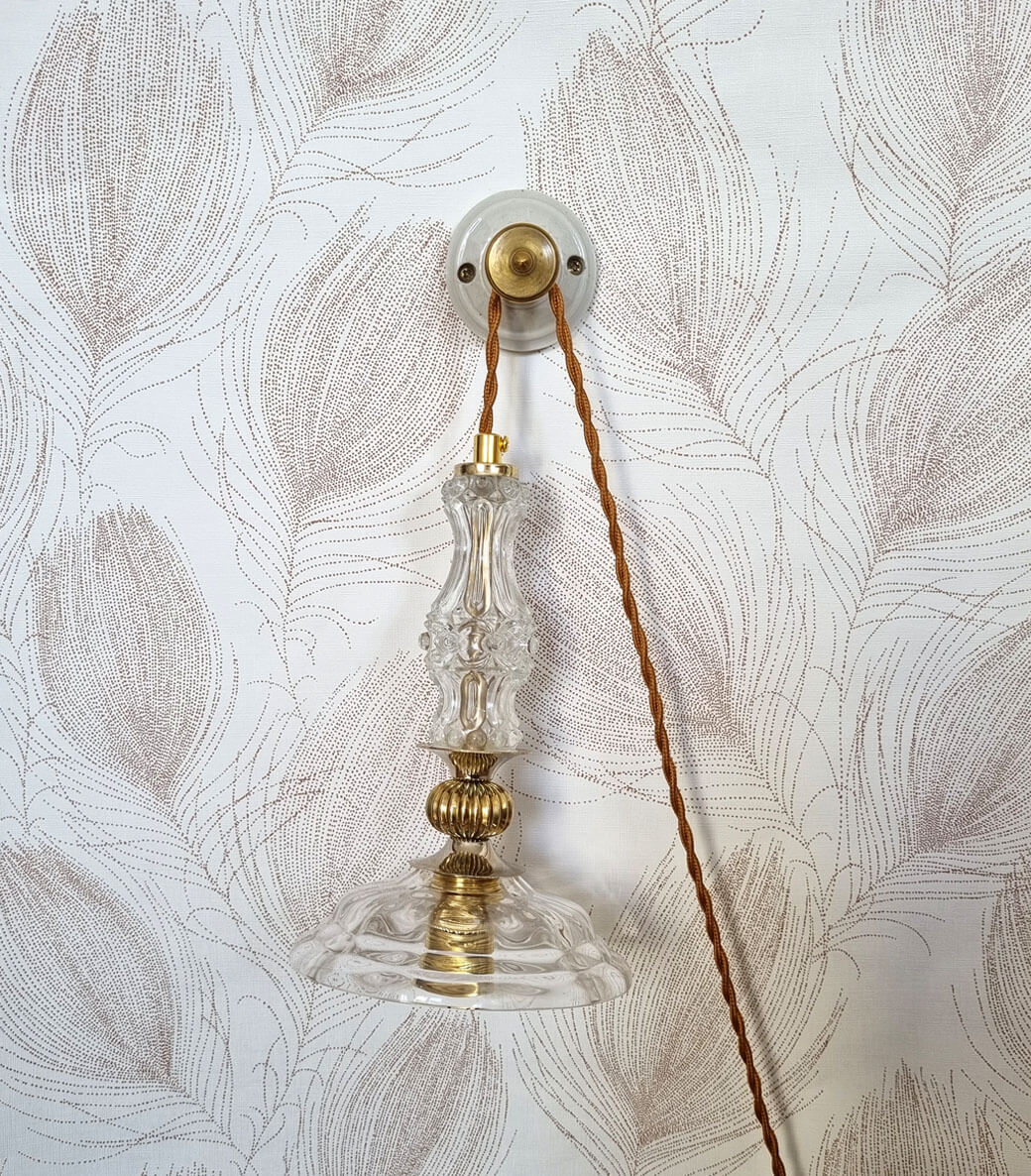 patère murale porcelaine et laiton accroche murale lampe baladeuse - Création upcycling Bloomis