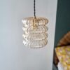 suspension globe bibendum verre ambré seventies. luminaire vintage Bloomis