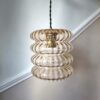 suspension globe bibendum verre ambré seventies. luminaire vintage Bloomis