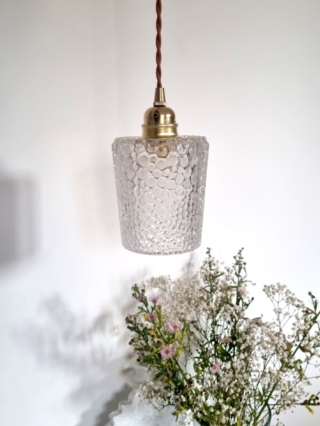 Lampe baladeuse globe verre avec son cordon tressé à personnaliser. Luminaire vintage Bloomis