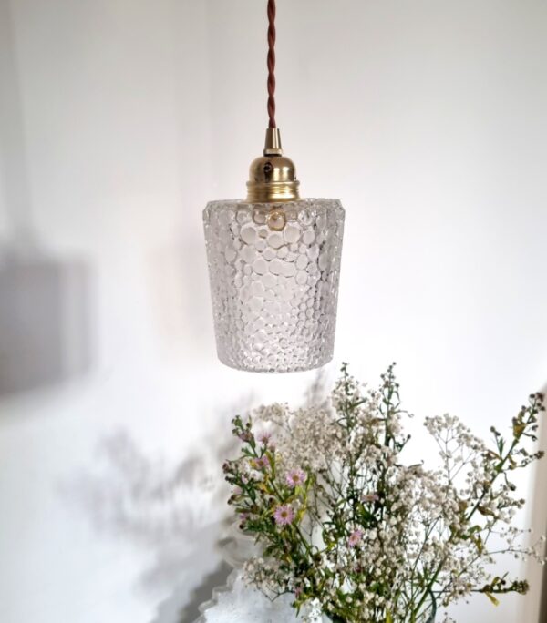 Lampe baladeuse globe verre avec son cordon tressé à personnaliser. Luminaire vintage Bloomis