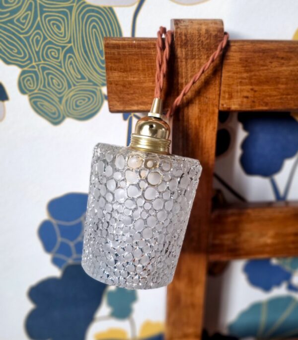 Lampe baladeuse globe verre avec son cordon tressé à personnaliser. Luminaire vintage Bloomis