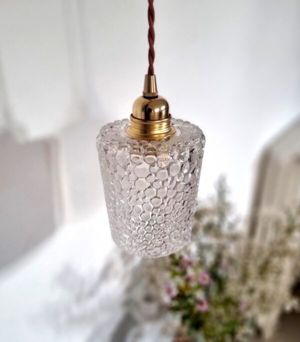 Lampe baladeuse globe verre avec son cordon tressé à personnaliser. Luminaire vintage Bloomis