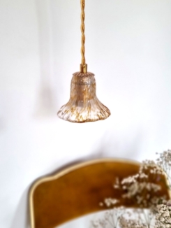 Lampe baladeuse tulipe murano avec son cordon tressé à personnaliser. Luminaire vintage Bloomis