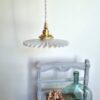 Lampe baladeuse en opaline et son cordon tressé à personnaliser. Luminaire vintage Bloomis