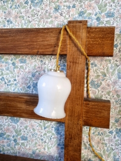 Lampe baladeuse en opaline et son cordon tressé à personnaliser. Luminaire vintage Bloomis