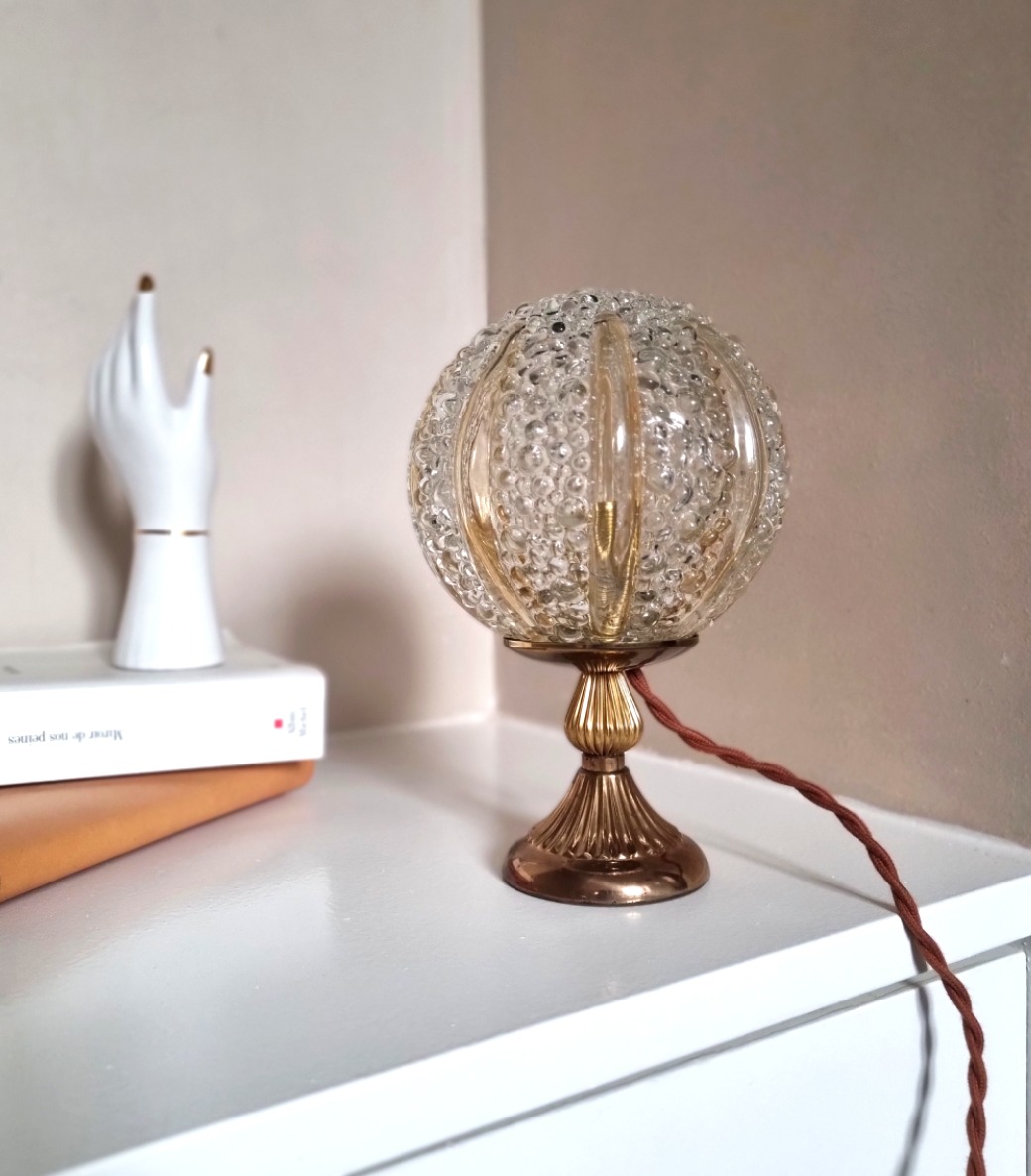 lampe à poser globe en verre transparent et ambré art déco luminaire vintage Bloomis