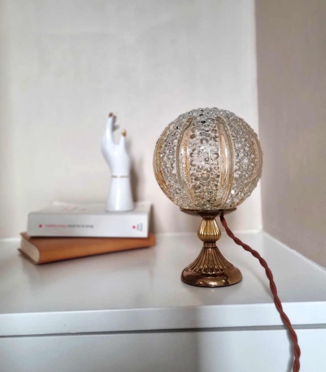 lampe à poser globe en verre transparent et ambré art déco luminaire vintage Bloomis