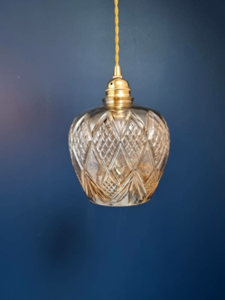 suspension verre ambré. luminaire vintage Bloomis