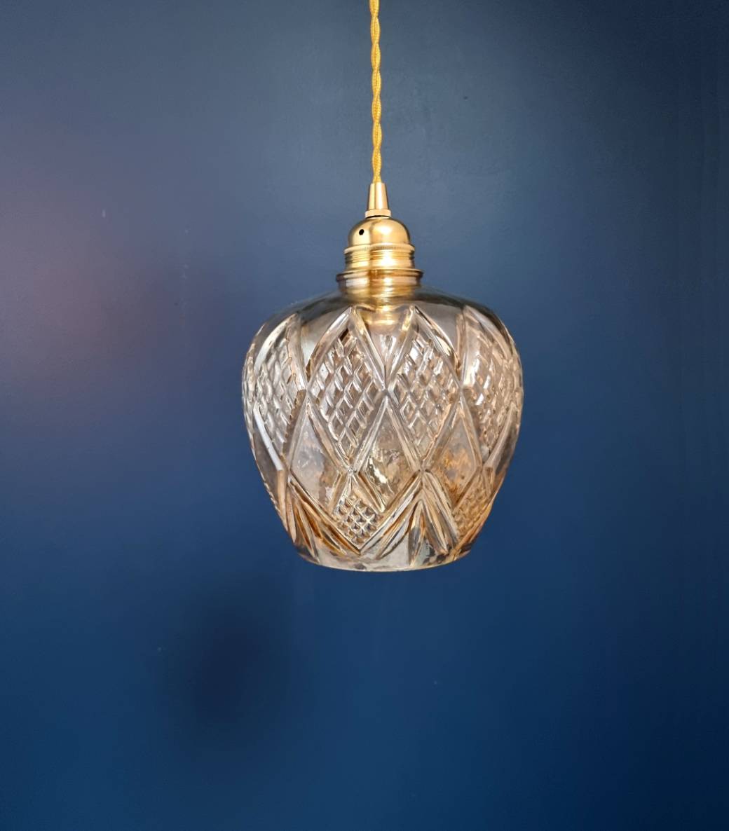 suspension verre ambré. luminaire vintage Bloomis