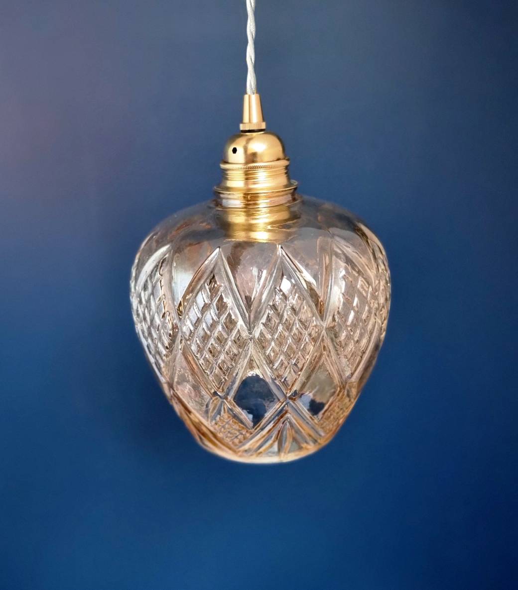 suspension verre ambré. luminaire vintage Bloomis