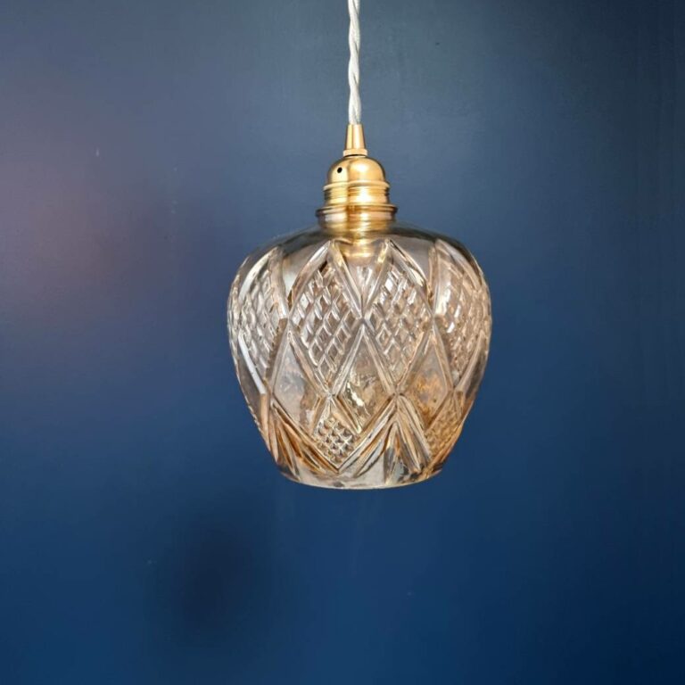suspension verre ambré. luminaire vintage Bloomis