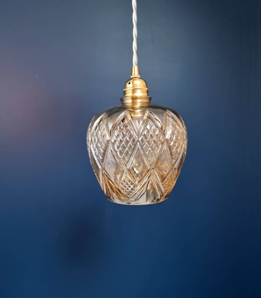 suspension verre ambré. luminaire vintage Bloomis