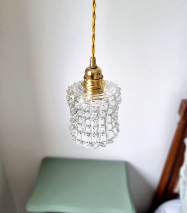 Lampe baladeuse globe verre et son cordon tressé à personnaliser. Luminaire vintage Bloomis