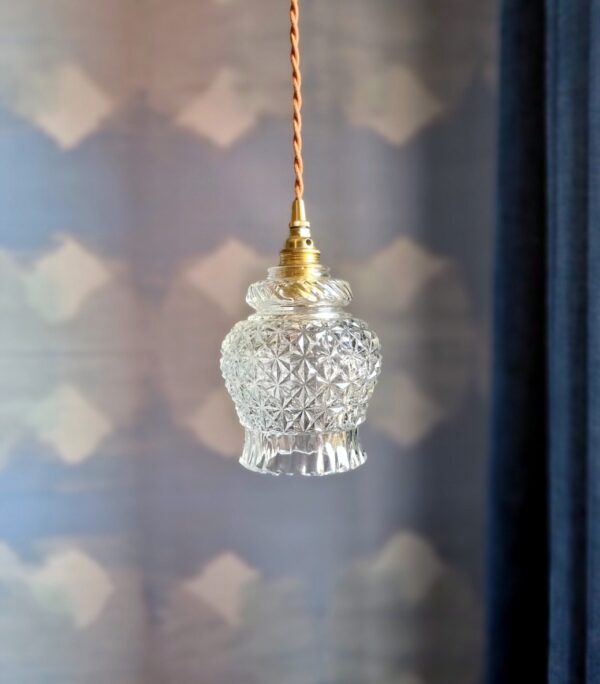 Lampe baladeuse globe verre et son cordon tressé à personnaliser. Luminaire vintage Bloomis