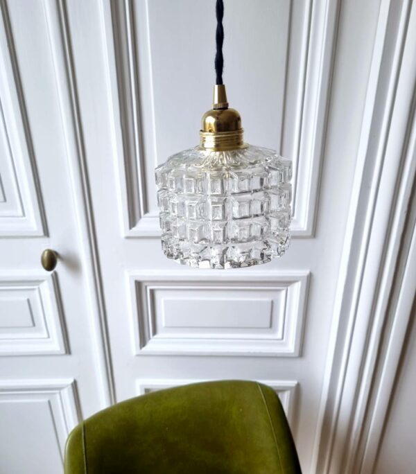 Lampe baladeuse globe verre et son cordon tressé à personnaliser. Luminaire vintage Bloomis