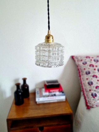 Lampe baladeuse globe verre et son cordon tressé à personnaliser. Luminaire vintage Bloomis