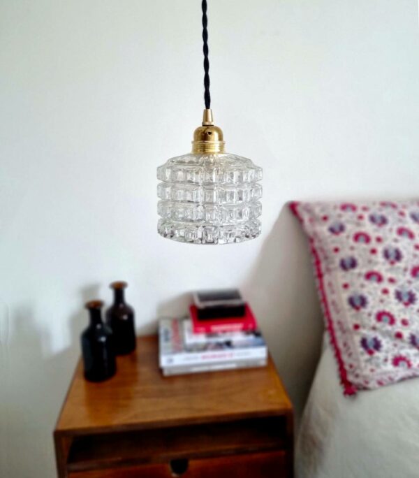 Lampe baladeuse globe verre et son cordon tressé à personnaliser. Luminaire vintage Bloomis