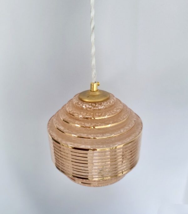 suspension verre de clichy rose art déco luminaire vintage Bloomis