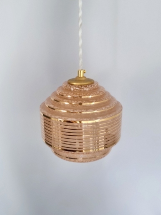 suspension verre de clichy rose art déco luminaire vintage Bloomis