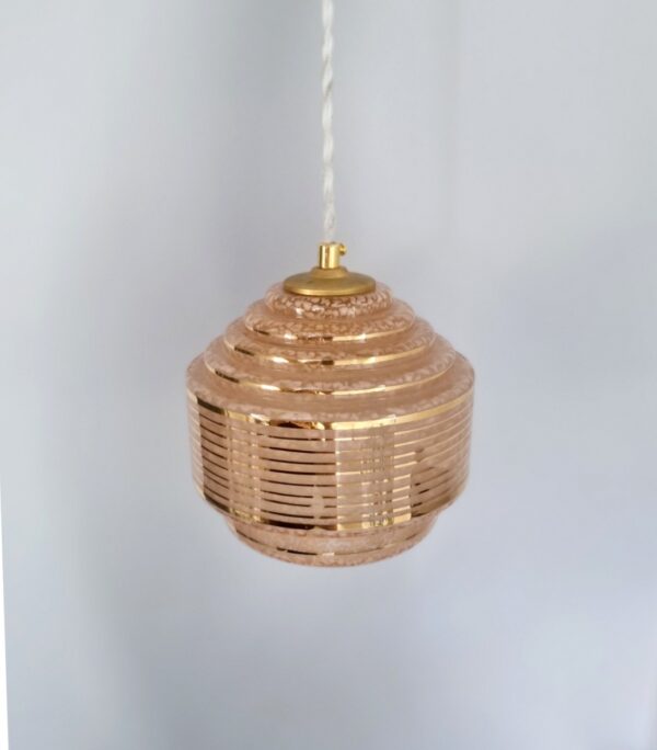 suspension verre de clichy rose art déco luminaire vintage Bloomis