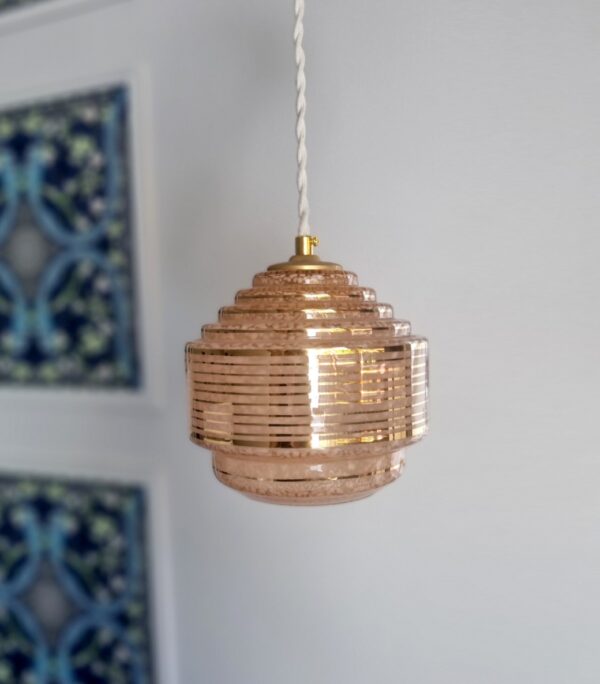 suspension verre de clichy rose art déco luminaire vintage Bloomis