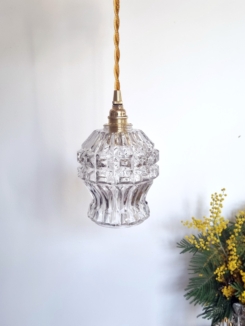 Lampe baladeuse globe verre et son cordon tressé à personnaliser. Luminaire vintage Bloomis