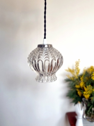 Lampe baladeuse globe verre et son cordon tressé à personnaliser. Luminaire vintage Bloomis