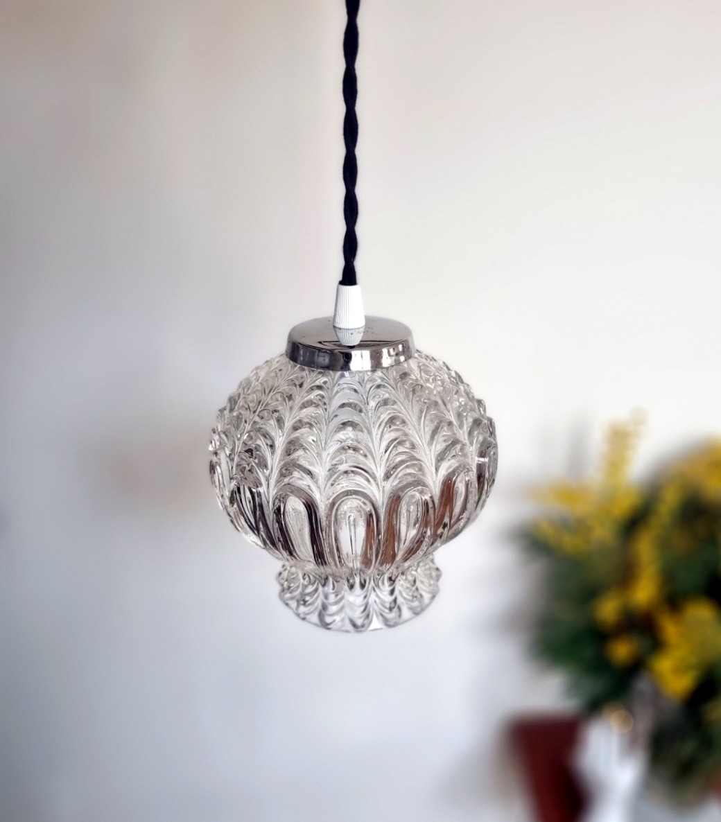 Lampe baladeuse globe verre et son cordon tressé à personnaliser. Luminaire vintage Bloomis