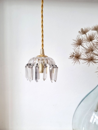 Lampe baladeuse bobèche et pampilles et son cordon tressé à personnaliser. Luminaire vintage Bloomis
